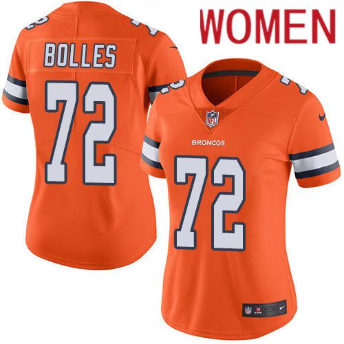 Women Denver Broncos 72 Garett Bolles Orange Nike Rush Vapor Limited NFL Jersey